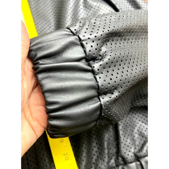 Michael Kors Women Black Faux Leather Bomber Perforated Jacket Sz Large NWT $195 - Picture 10 of 13